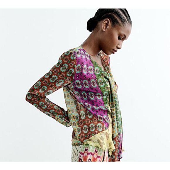 ZARA Floral Sheer Blouse Size X-Small NWT - Picture 2 of 13